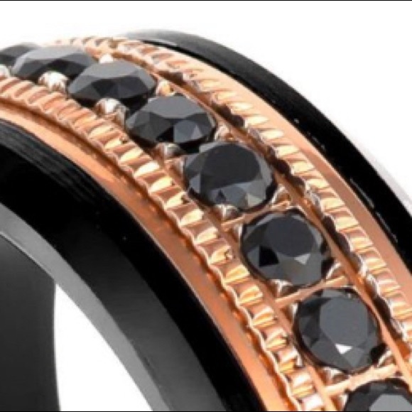 BLACK ROSE GOLD CZ ETERNITY TUNGSTEN WEDDING BAND - Picture 3 of 3